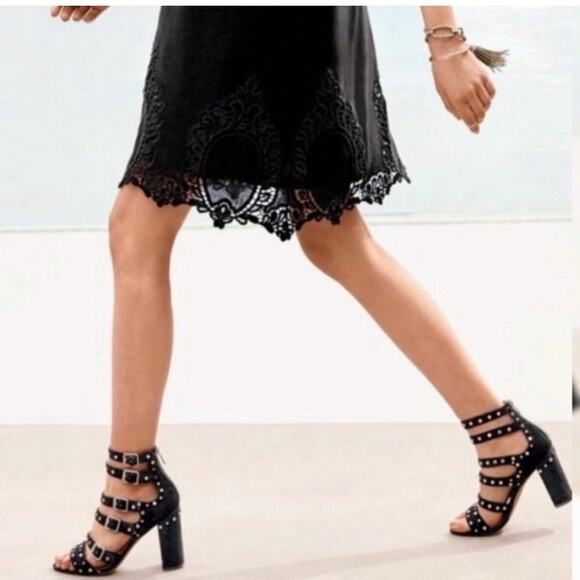 Sam Edelman York Black Studded Gladiator Sandals Block Heel Strappy - Picture 2 of 7